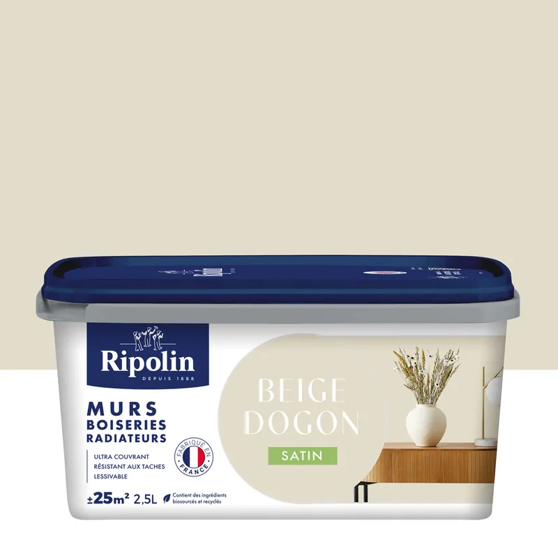 Peinture murs, boiseries et radiateurs beige dogon satin 2,5L RIPOLIN Must-Have