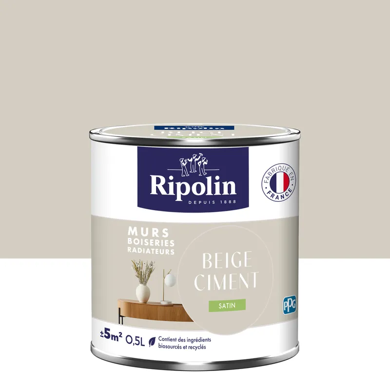 Affaire À Saisir Peinture murs, boiseries et radiateurs beige ciment satin 0,5L RIPOLIN