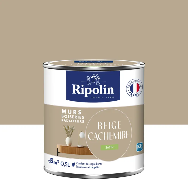 Dernier Modèle Peinture murs, boiseries et radiateurs beige cachemire satin 0,5L RIPOLIN