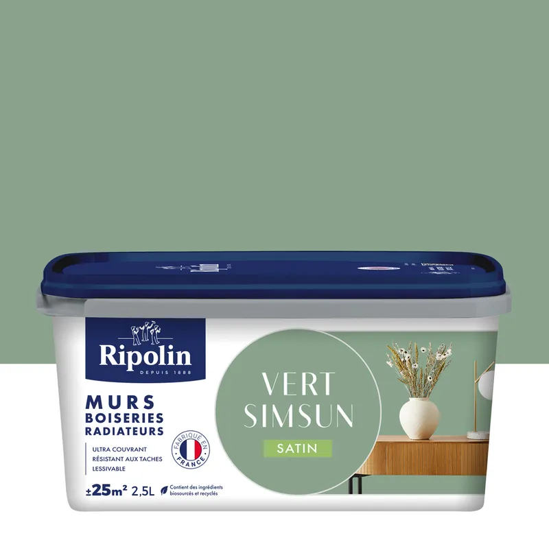 Peinture murs, boiseries et radiateurs vert simsun satin 2,5L RIPOLIN Marque