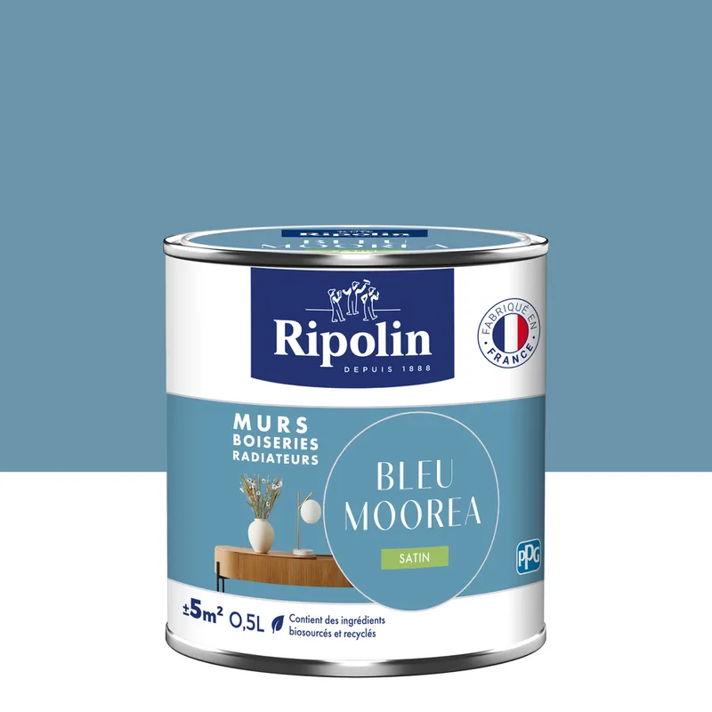 Peinture murs, boiseries et radiateurs bleu mooera satin 0,5L RIPOLIN Bon Plan