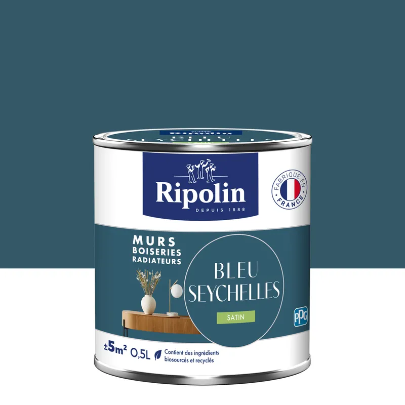 Peinture murs, boiseries et radiateurs bleu seychelles satin 0,5L RIPOLIN Meilleur Prix