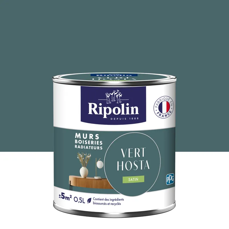 Marque Peinture murs, boiseries et radiateurs vert hosta satin 0,5L RIPOLIN