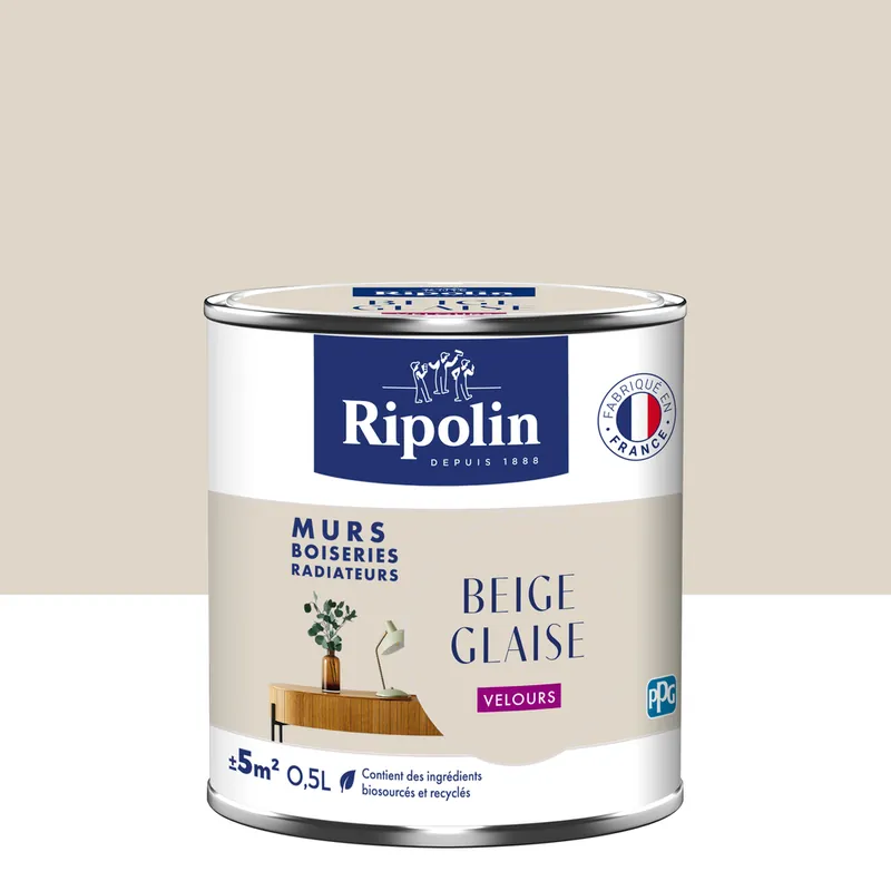 Haute Qualité Peinture murs, boiseries et radiateurs beige glaise velours 0,5L RIPOLIN