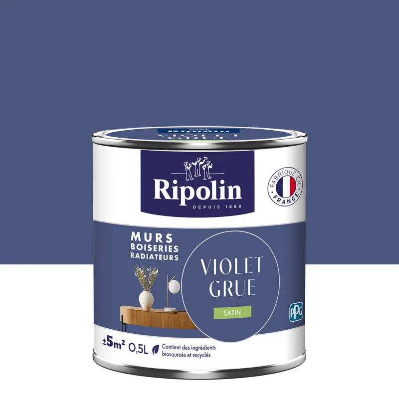 Retour Gratuit Peinture murs, boiseries et radiateurs violet grue satin 0,5L RIPOLIN