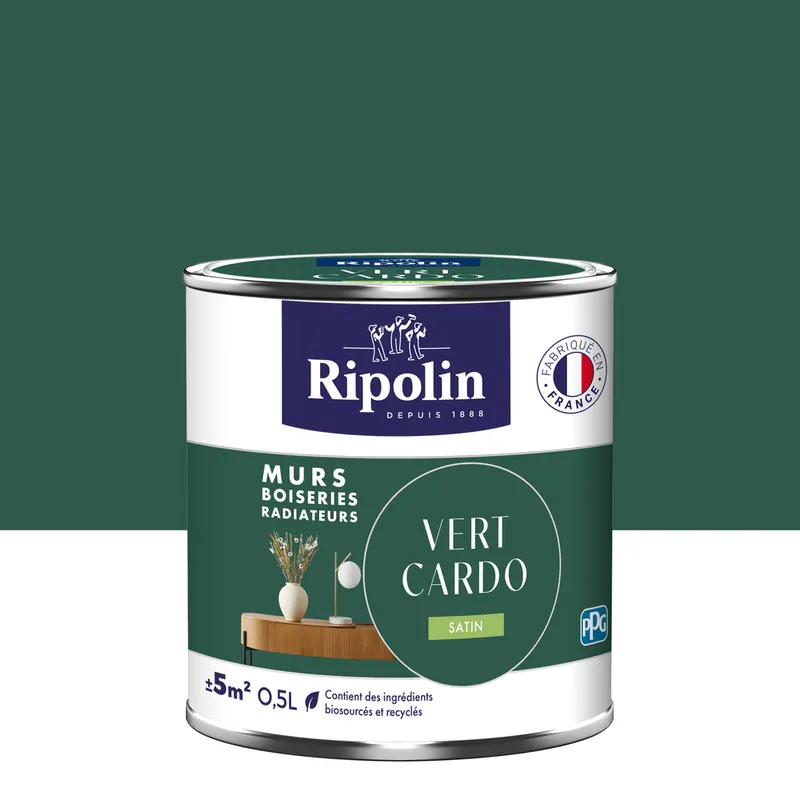 Dernière Chance Peinture murs, boiseries et radiateurs vert cardo satin 0,5L RIPOLIN
