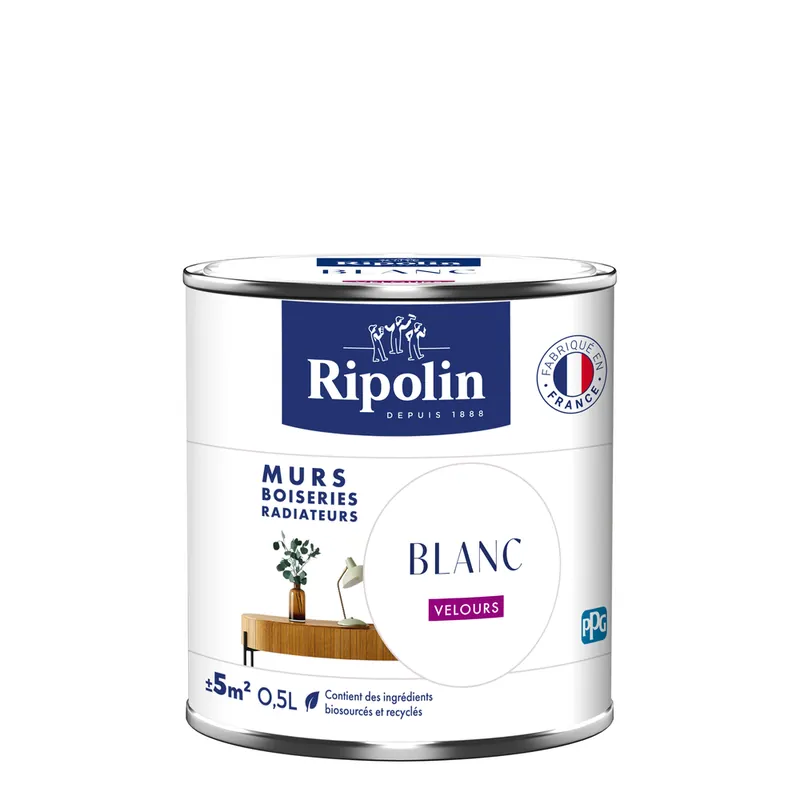 Peinture murs, boiseries et radiateurs blanc velours 0,5L RIPOLIN Retour Gratuit
