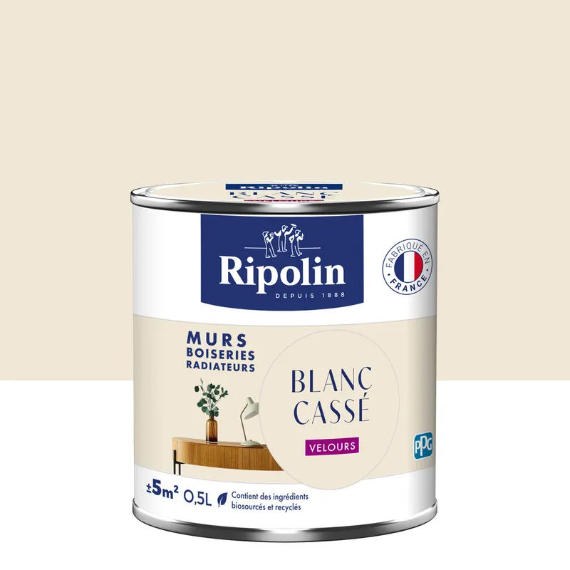 Peinture murs, boiseries et radiateurs blanc cassé velours 0,5L RIPOLIN Prix Cassé