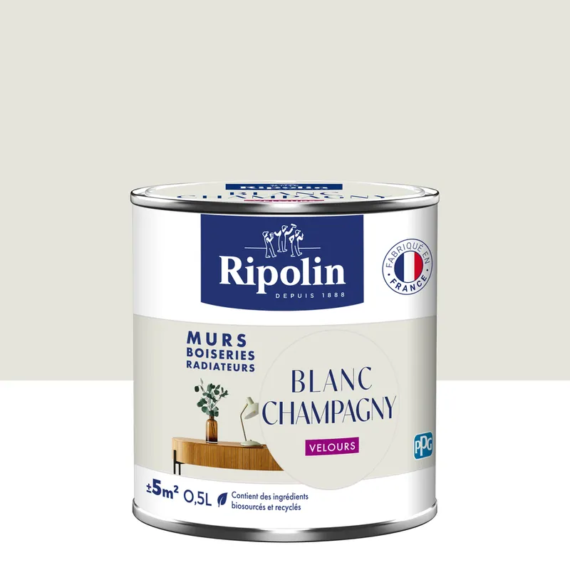 Promotion Peinture murs, boiseries et radiateurs blanc champagny velours 0,5L RIPOLIN