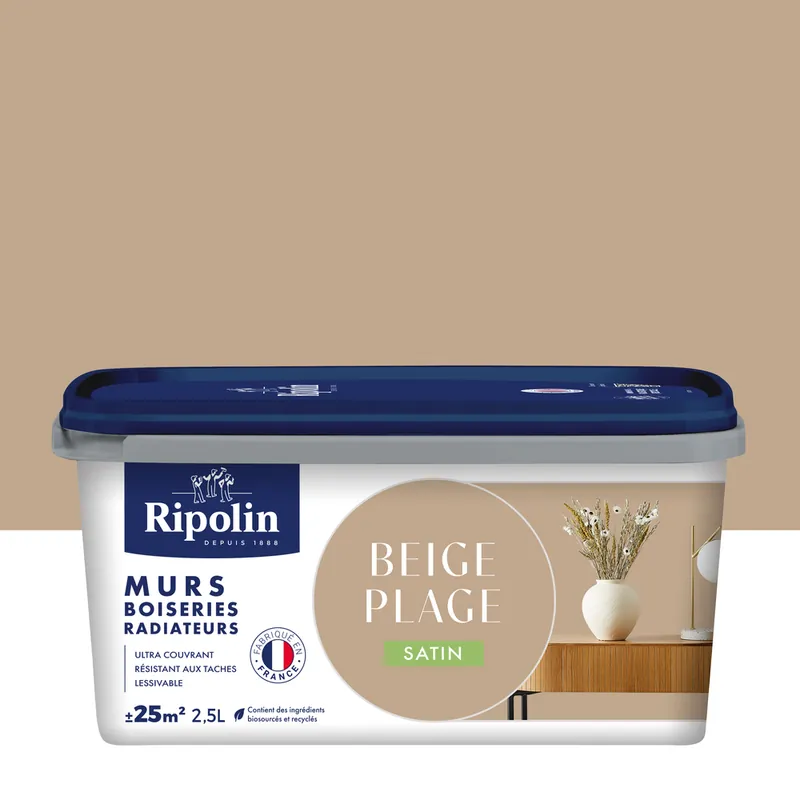 Prix Choc Peinture murs, boiseries et radiateurs beige plage satin 2,5L RIPOLIN