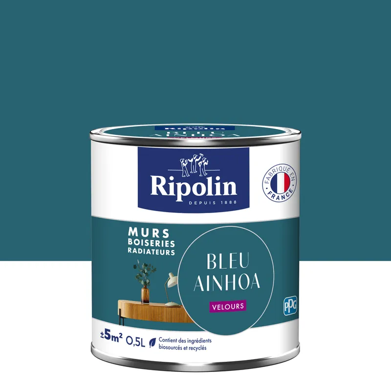 Offre Du Jour Peinture murs, boiseries et radiateurs bleu ainhoa velours 0,5L RIPOLIN