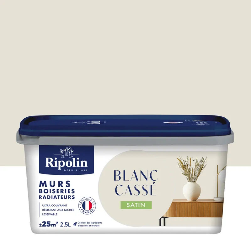 Peinture murs, boiseries et radiateurs blanc cassé satin 2,5L RIPOLIN Seulement Aujourd'hui