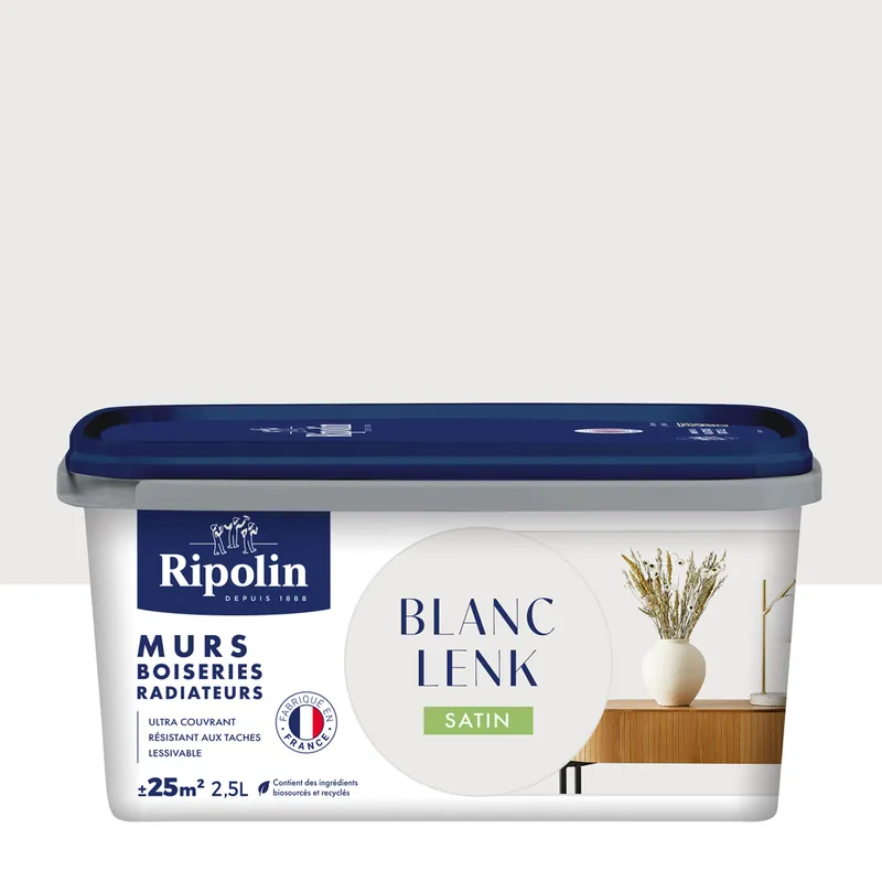 Peinture murs, boiseries et radiateurs blanc lenk satin 2,5L RIPOLIN Dernière Chance