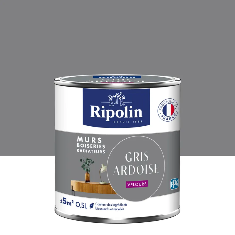 Marque Peinture murs, boiseries et radiateurs gris ardoise velours 0,5L RIPOLIN