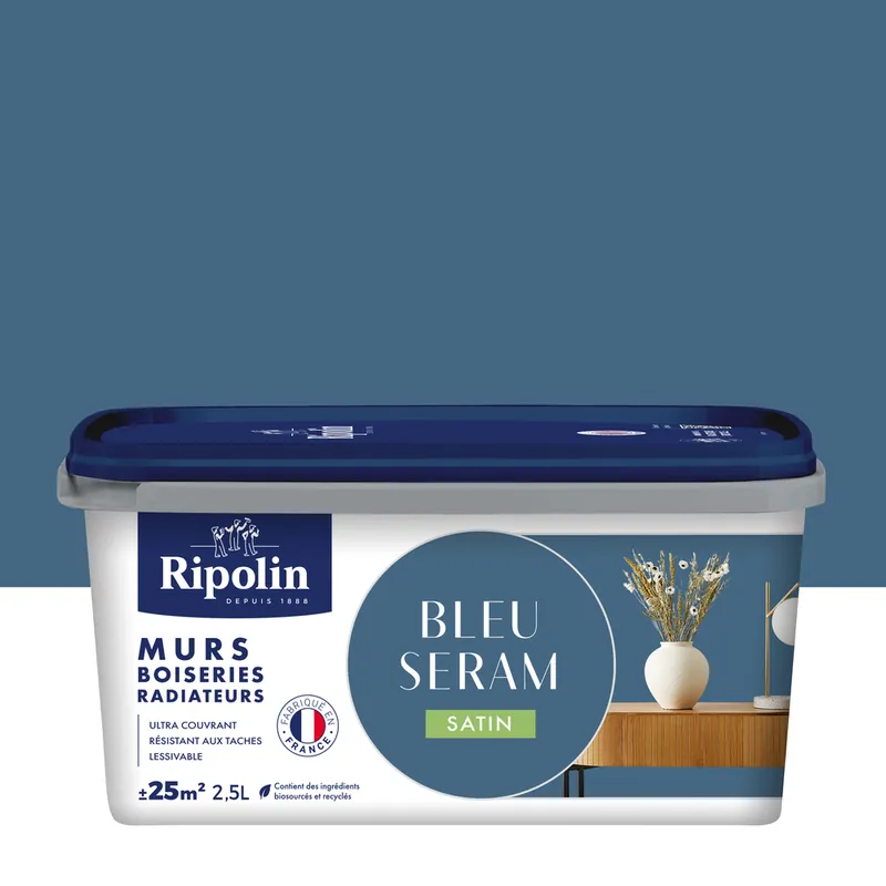 Peinture murs, boiseries et radiateurs bleu seram satin 2,5L RIPOLIN Prix Réduit