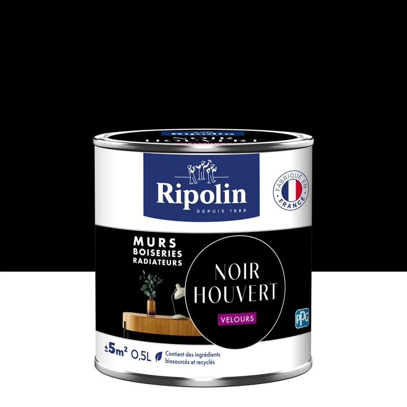 Produit De Marque Peinture murs, boiseries et radiateurs noir houvet velours 0,5L RIPOLIN