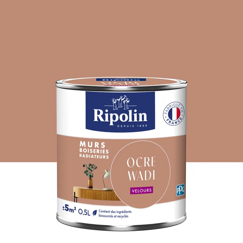 Peinture murs, boiseries et radiateurs ocre wadi velours 0,5L RIPOLIN Promotion