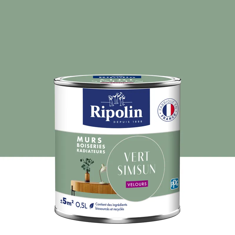 Peinture murs, boiseries et radiateurs vert simsun velours 0,5L RIPOLIN Prix Cassé