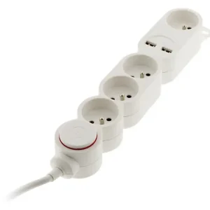 Expédition Rapide Bloc multiprise 4 prises 16A - 2 USB 2,1A - Blanc HOME