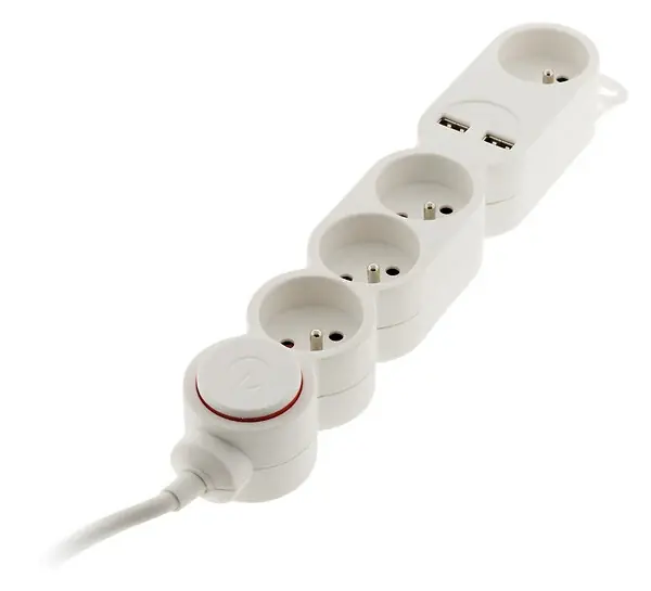 Expédition Rapide Bloc multiprise 4 prises 16A - 2 USB 2,1A - Blanc HOME