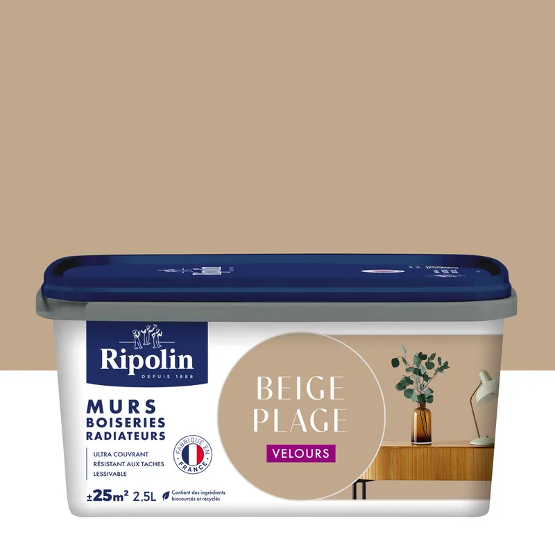 Remise Peinture murs, boiseries et radiateurs beige plage velours 2,5L RIPOLIN