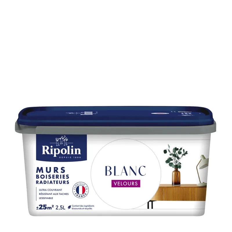 Peinture murs, boiseries et radiateurs blanc velours 2,5L RIPOLIN Dernier Modèle