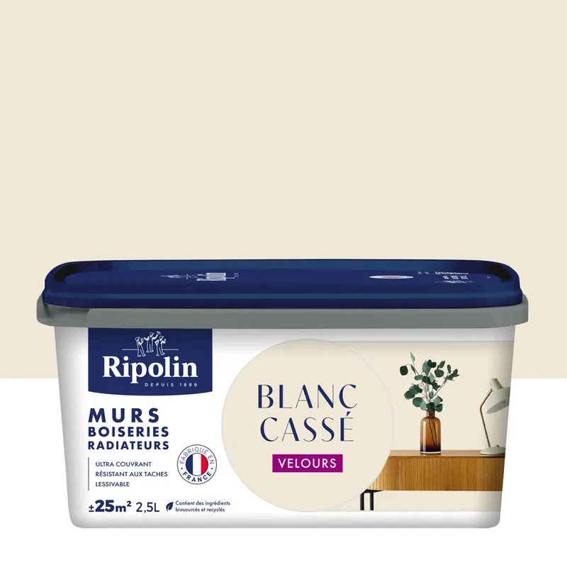 Bon Plan Peinture murs, boiseries et radiateurs blanc cassé velours 2,5L RIPOLIN