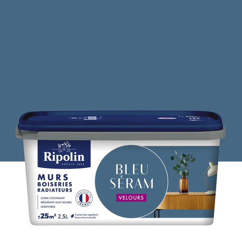Affaire À Saisir Peinture murs, boiseries et radiateurs bleu seram velours 2,5L RIPOLIN