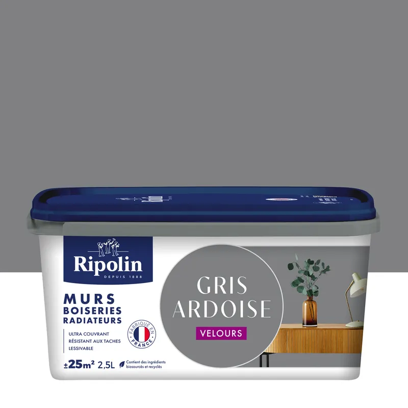 Seulement Aujourd'hui Peinture murs, boiseries et radiateurs gris ardoise velours 2,5L RIPOLIN