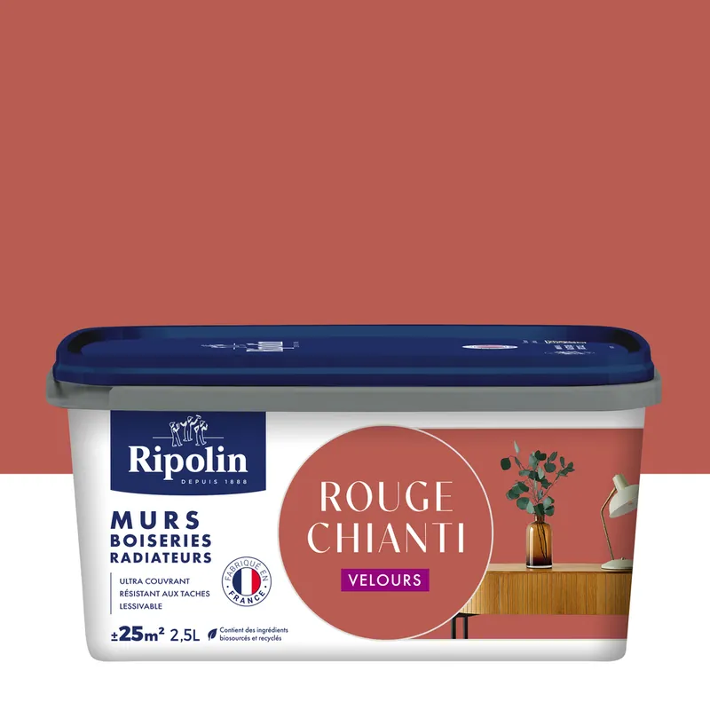 Vente Flash Peinture murs, boiseries et radiateurs rouge chianti velours 2,5L RIPOLIN