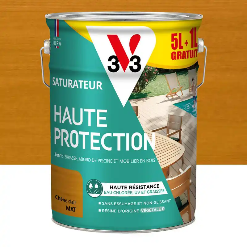 Saturateur Haute Protection chêne clair mat 5 Litres + 1 litre Gratuit V33 Promotion Saisonnière