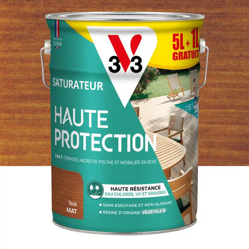 Saturateur Haute Protection Teck mat 5 Litres + 1 litre Gratuit V33 Retour Gratuit