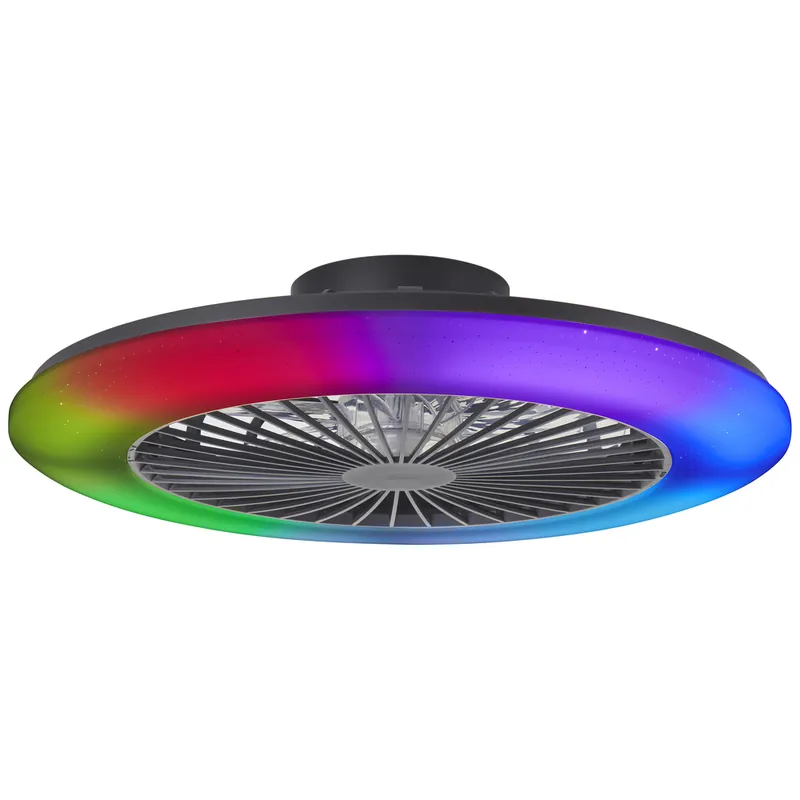 Ventilateur de plafond silencieux LED multicolore + télécommande Noir Ø58,5cm - Salerno XL BRILLIANT Soldes