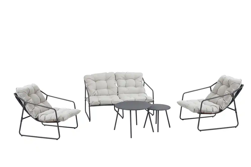 Must-Have Salon de jardin LOLA acier gris 4 places avec coussins - BOCARNEA