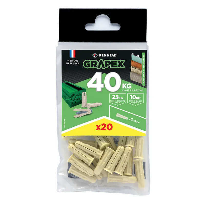 Chevilles Grapex 6 x 25 mm par 20 RED HEAD Meilleur Choix