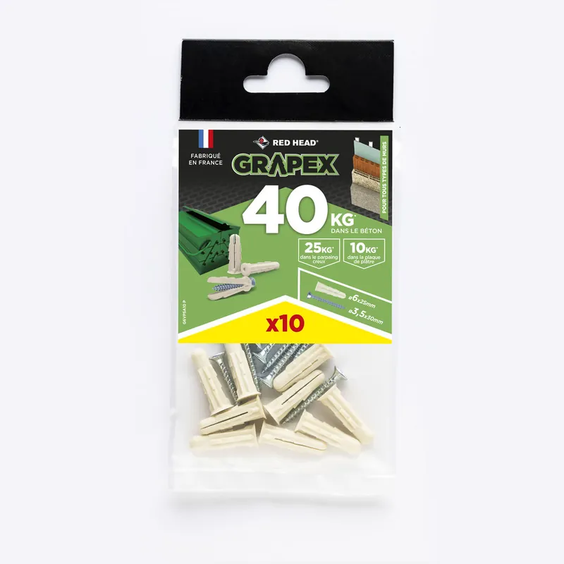 Super Prix Chevilles Grapex 6 x 25 mm par 10 RED HEAD