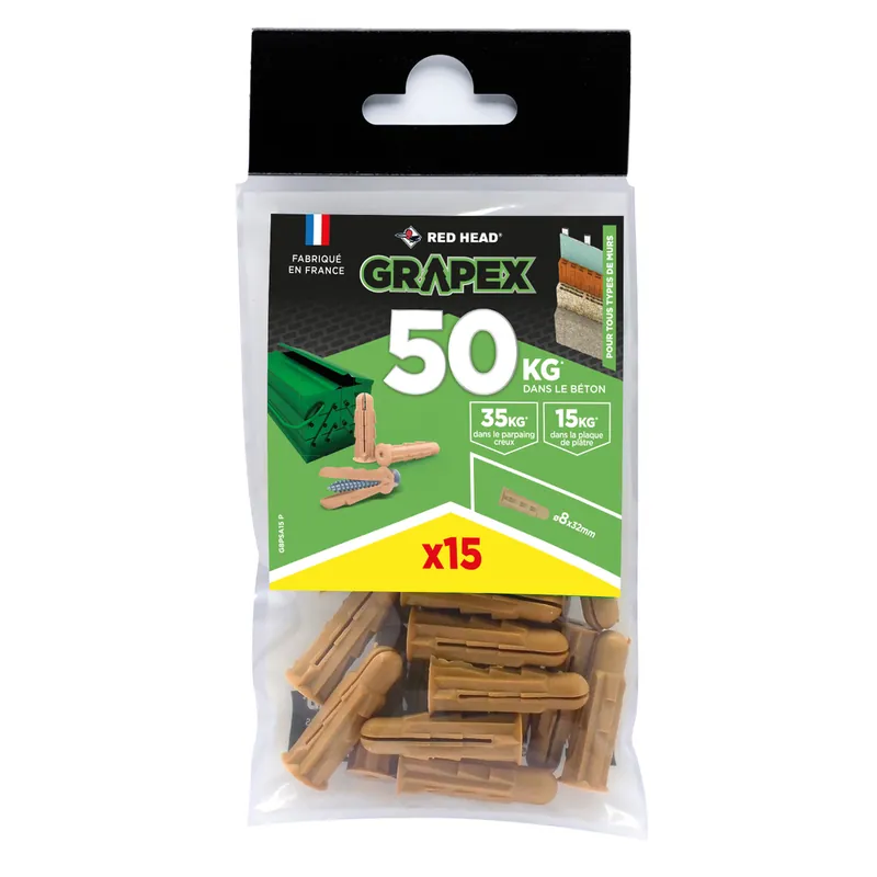 Affaire À Saisir Chevilles Grapex 8 x 32 mm par 15 RED HEAD