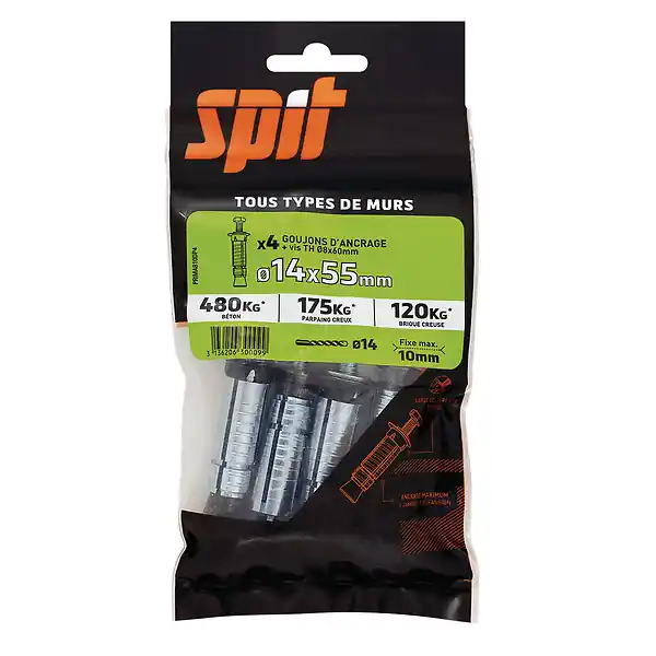 Sachet de 4 Prima D14x55mm+ vis TH D8x60mm RED HEAD Meilleur Choix
