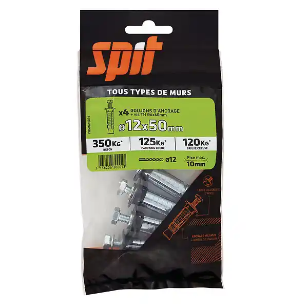 Sachet de 4 Prima D12x50mm+ vis TH D6x60mm RED HEAD Vente Directe
