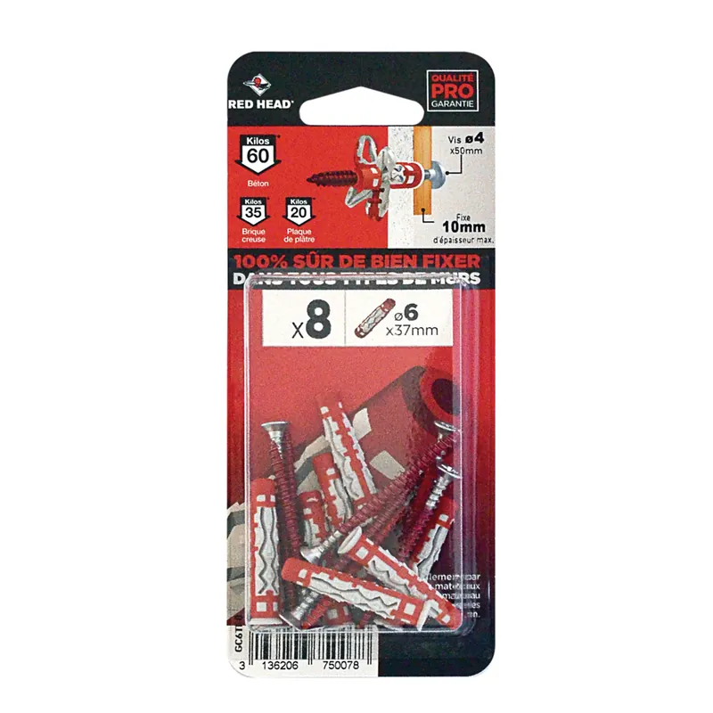 Acheter Direct Chevilles MX 6 x 37 mm vis 4 x 50 mm par 8 RED HEAD