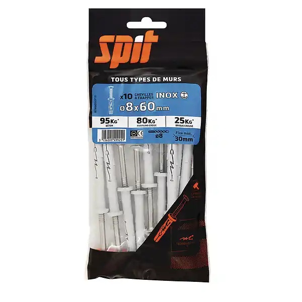 Commande En Gros Sachet de 10 HitM Inox D8x60mm Inox RED HEAD