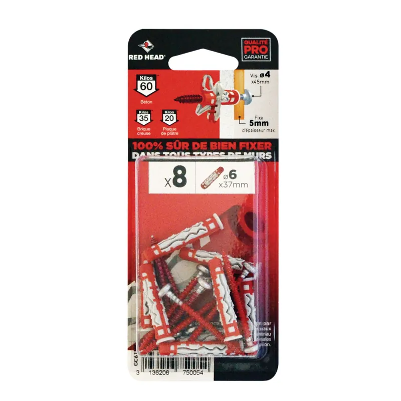 Meilleure Vente Chevilles MX 6 x 37 mm vis 4 x 45 mm par 8 RED HEAD