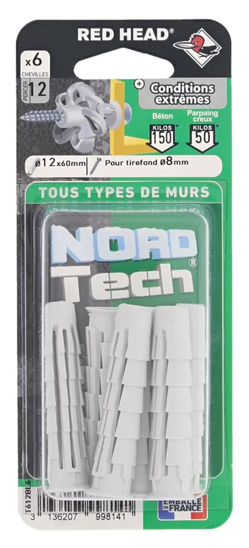 Chevilles Nortech 12 x 60 mm par 6 RED HEAD Soldes