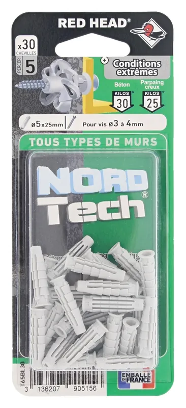 Chevilles Nortech 5 x 25 mm par 30 RED HEAD Pas Cher