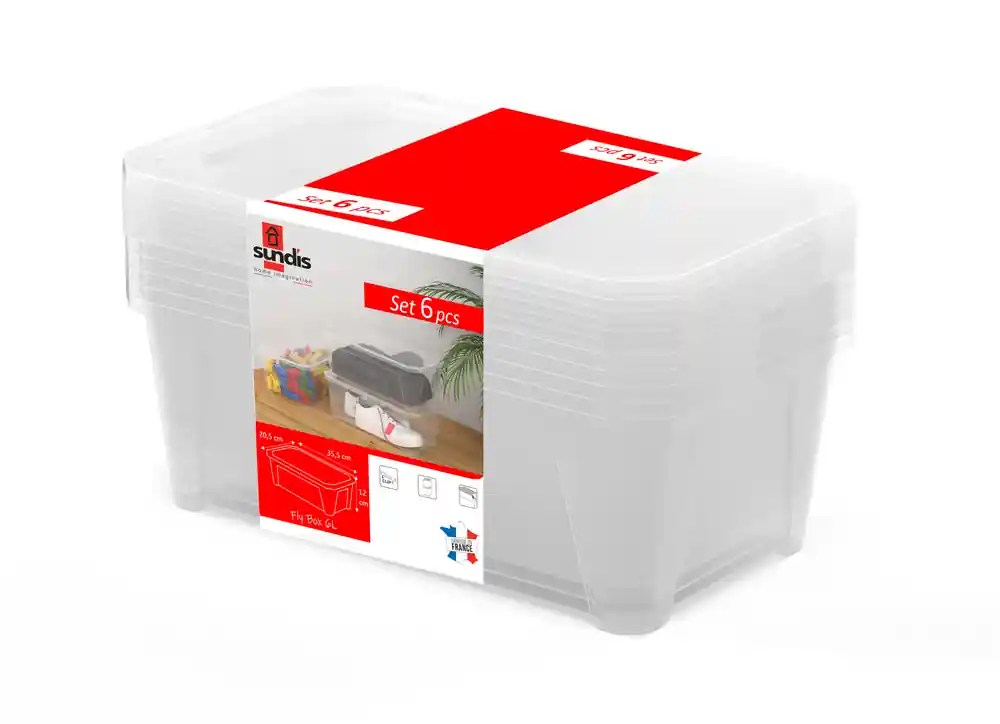 Bacs plastiques Fly Box 6 litres avec couvercle par 6 SUNDIS Commande En Gros