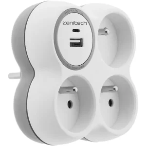 Offre Exclusive Triplite 16A 3 prises + 2 ports USB A+C - Blanc Gris - 3680W ZENITECH