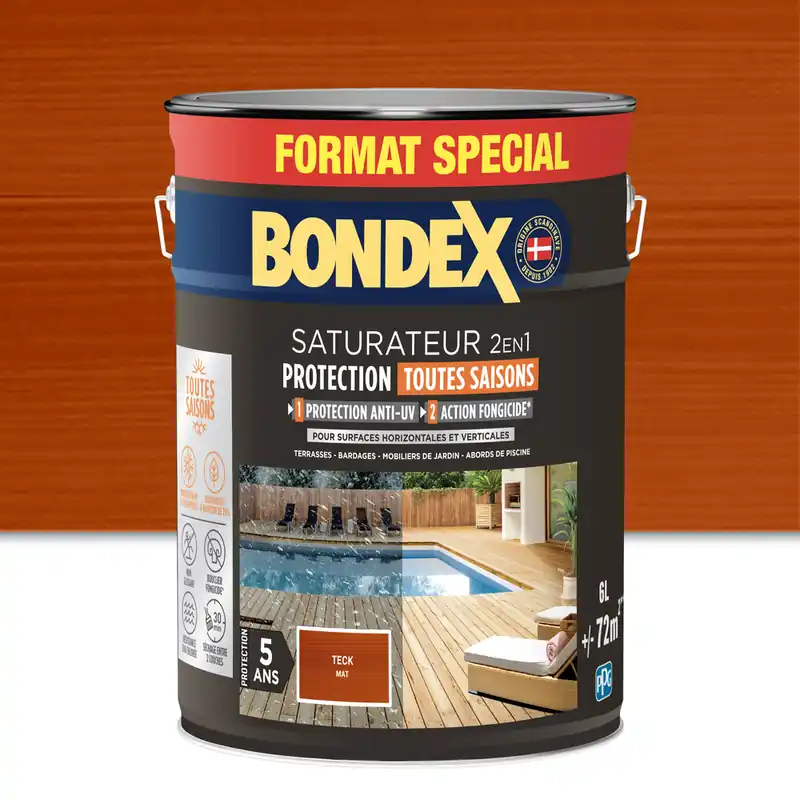 Saturateur 2 en 1 protection 5 ans teck mat 6L BONDEX Achat Immédiat