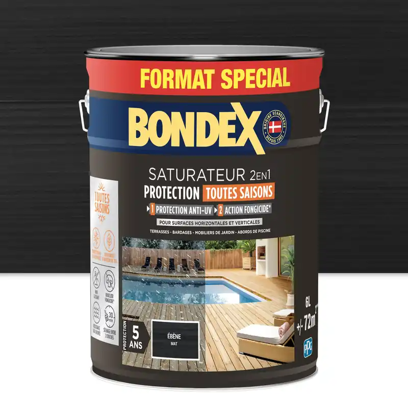 Saturateur 2 en 1 protection 5 ans ebene mat 6L BONDEX Prix Promo