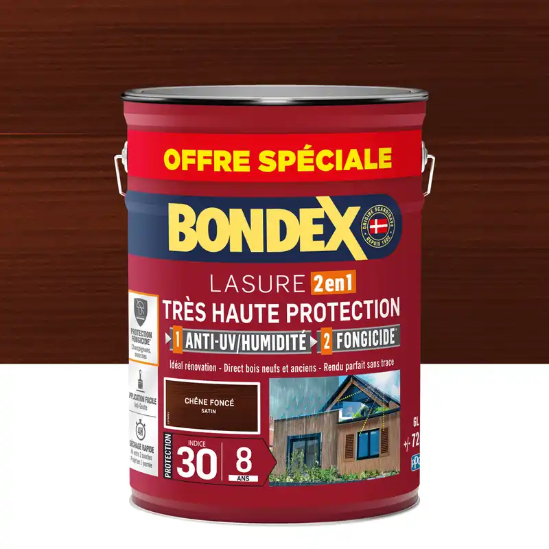 Quantité Limitée Lasure très haute protection 8 ans chêne foncé satin 6L BONDEX