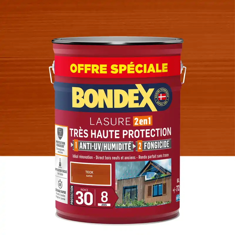 Lasure très haute protection 8 ans teck satin 6L BONDEX Nouvelle Collection